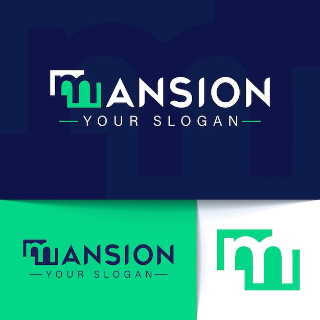 Testo m lettera mansion logo e modello vettoriale con vettore premium