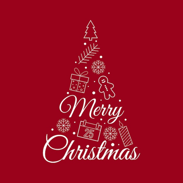 Text merry christmas in shape of christmas tree along with xmas snowflake elements gift