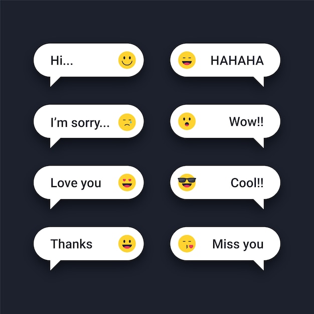 Vector text messages with emojis reactions