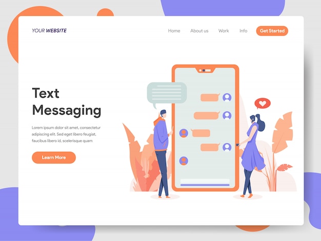 ベクトル ランディングページのテキストメッセージングバナー