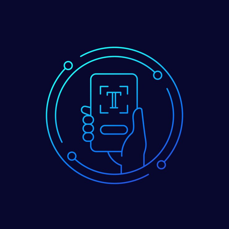 Vector text scan line icon with a smart phone