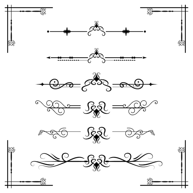 Separatore di testo decoratice divisore libro tipografia ornamento elementi di design vintage forme di divisione illustrazione del bordo