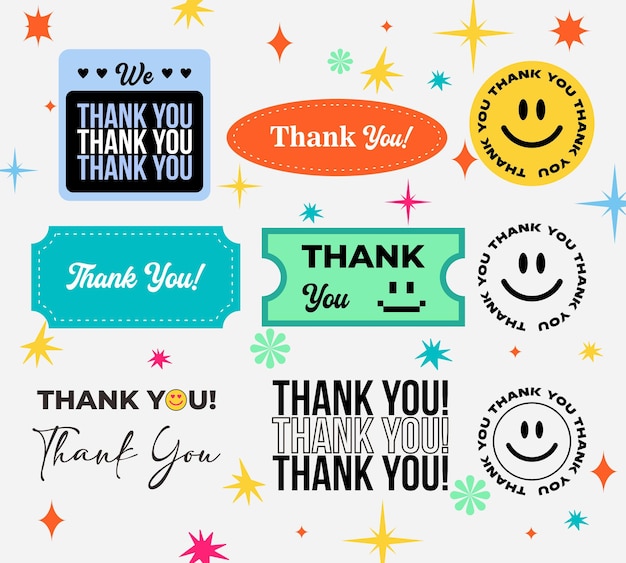 Vector text of thank you set cool trendy retro stikers vector design thanksgiving abstract background