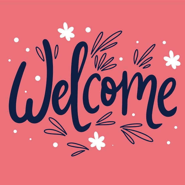 Vector text welcome inscription handwriting text welcome text banner square composition hand drawn