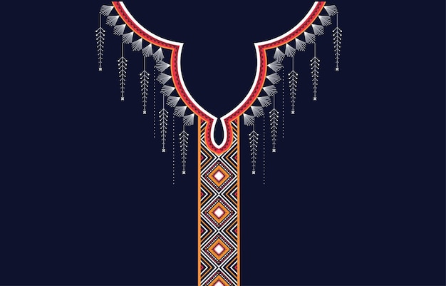 Textielstof nekontwerp, oosters patroon traditioneel, geometrisch oosters patroonontwerp voor mode dameskleding halslijnontwerp voor textieldruk.