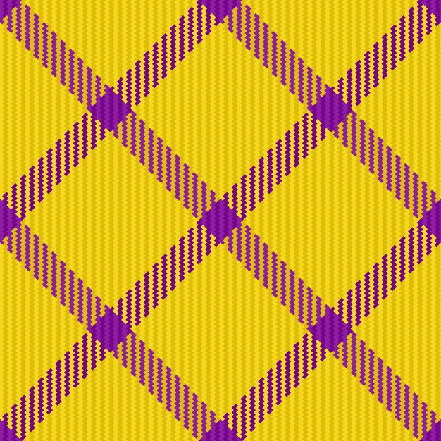 Textile background texture of fabric seamless tartan with a vector check plaid pattern in yellow and violet colors