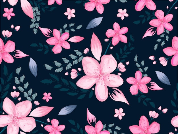 Design tessile del bellissimo sfondo di fiori di ciliegio in fiore vettore premium