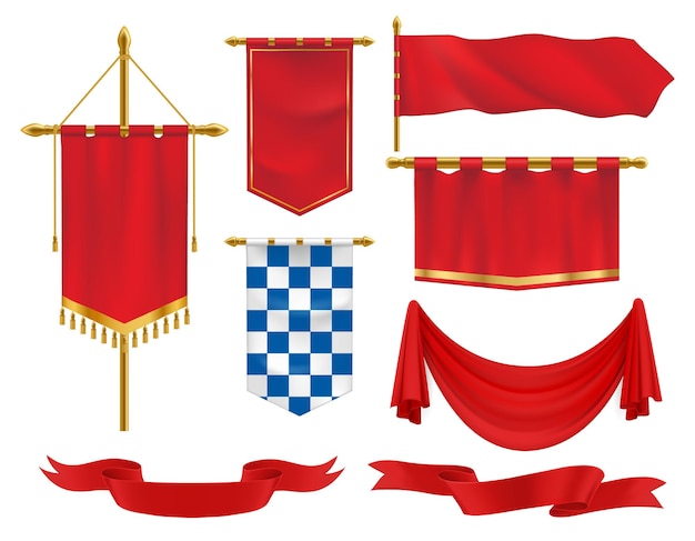 Vector textile heraldic banners, pennants and flags