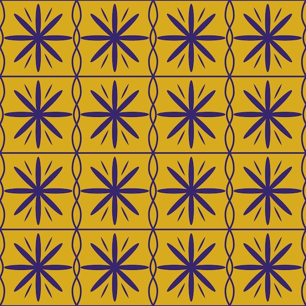 テキスタイルパターン 左右対称 オーナメント 規則的パターン シームレス プリント 黄 青背景