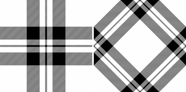 Textile plaid pattern of fabric background check with a vector seamless texture tartan set in monochrome colors