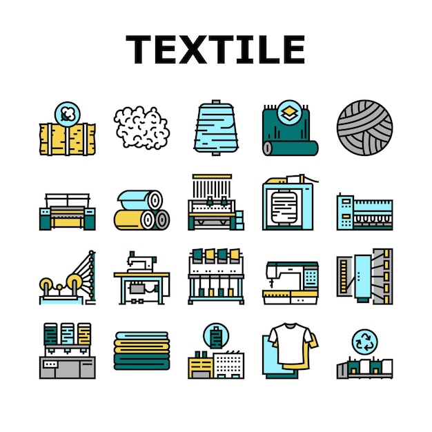 Textile production collection icons set vector