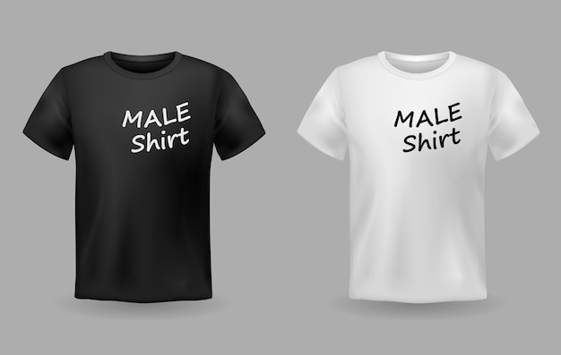 Textile realistic male black and white t-shirts