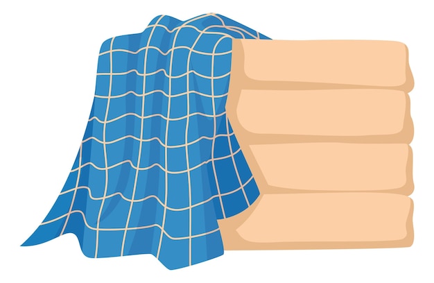 Textile stack with blue checkered towel cartoon icon