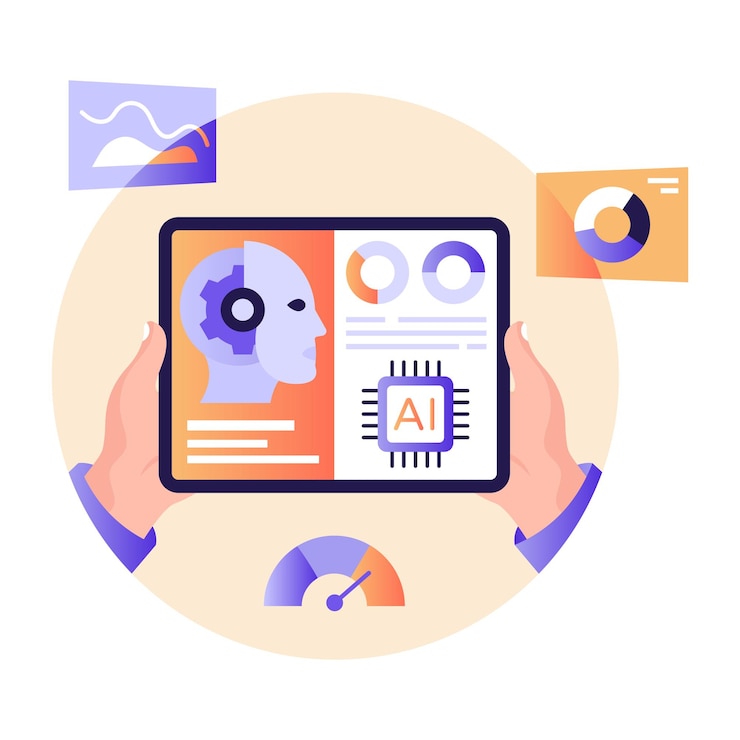 Vector texting app robotic chat flat illustration