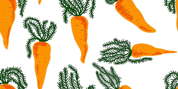 Texture carrots Cartoon style Hand drawn elements Vector seamless overlapping pattern