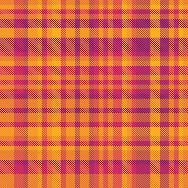 Texture check fabric of background plaid textile with a vector seamless pattern tartan in orange and pink colors