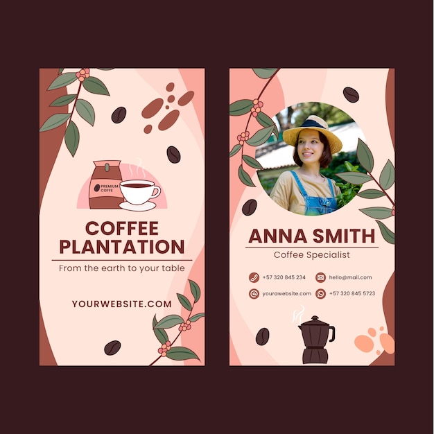 Vector texture coffee plantation vertical business card