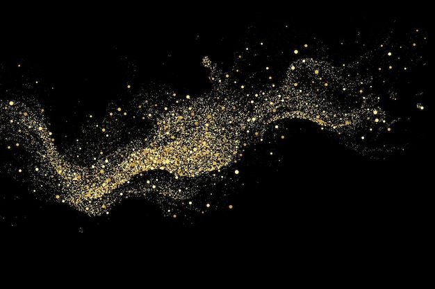 Texture of gold glitter on a black background Abstract golden color particles confetti glitter explosion Festive background