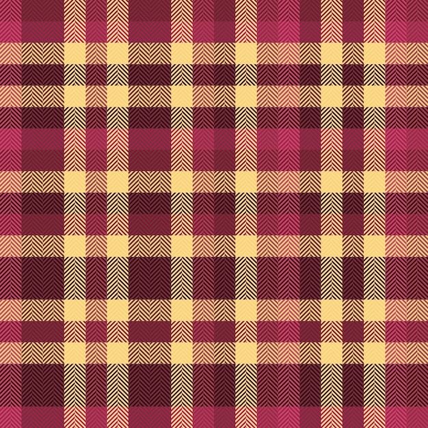 Texture textile fabric of background seamless pattern with a vector tartan check plaid in red and amber colors