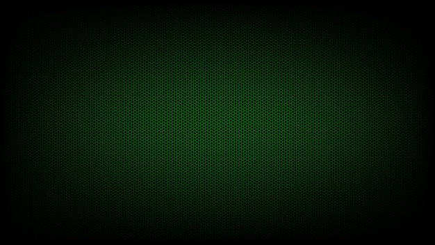 Textured background from dark metal mesh with green lit in center layer to overlay on photos and videos vector