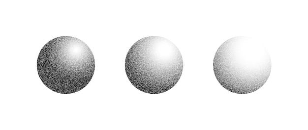 Textured gradient spheres set Black dotted circles collection Stippled round elements pack Fading