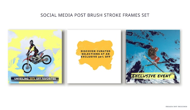 Vector textured strokes brush frames template set social design