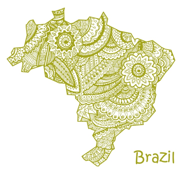 Textured vector map of Brazil Hand drawn ethno pattern tribal background