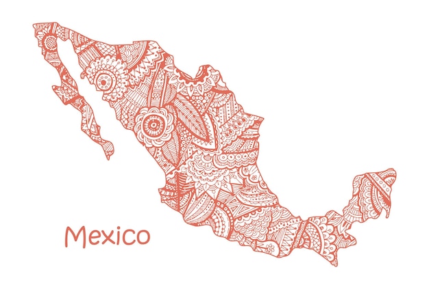 Textured vector map of mexico hand drawn ethno pattern tribal background