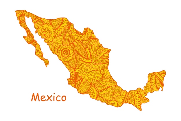 Vector textured vector map of mexico hand drawn ethno pattern tribal background