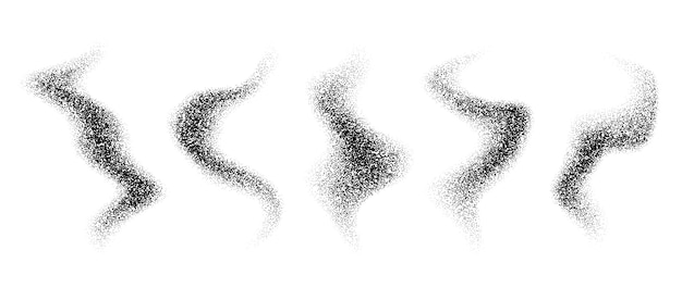 Vettore set di forme ondulate testurizzate fumo a grana nera o impacco di vapore raccolta di nebbia con rumore punteggiato liscio