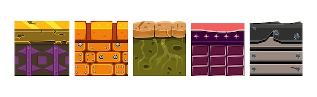 Textures for game platformers square icon vector set graphic material surface for mobile game