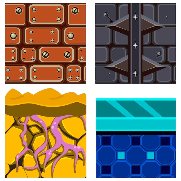 Textures for Platformers Set with Roots, Ice and Bricks