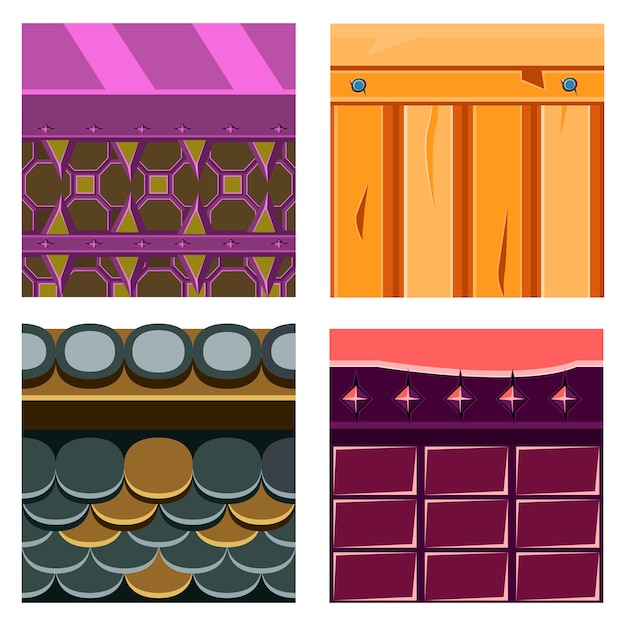 Vector textures for platformers set with wood boards and scale