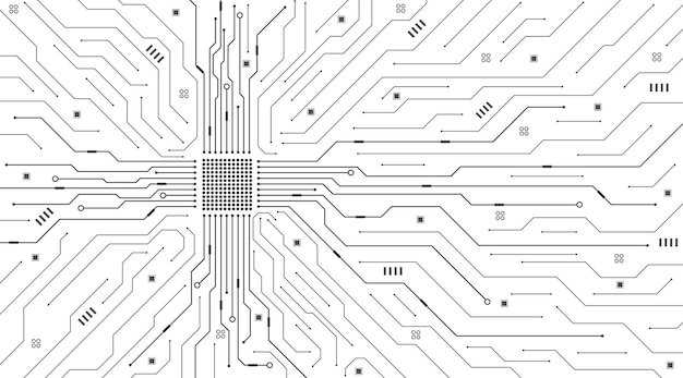 Textuur van elektronische moederborden Abstract achtergrond Zwart-witte toon Digitale circuitlijn en curve Polygonale verbindingen concept Vector illustratie
