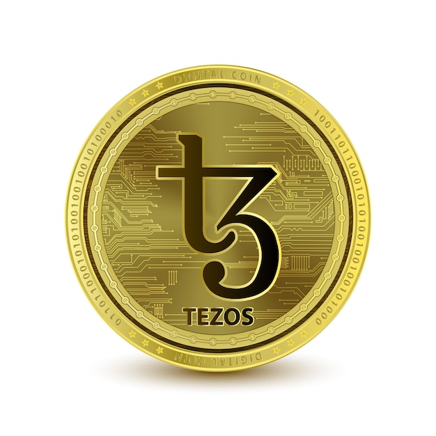 흰색 배경 Cryptocurrency 블록 체인 암호화 통화 대안에 Tezos Xtz 동전