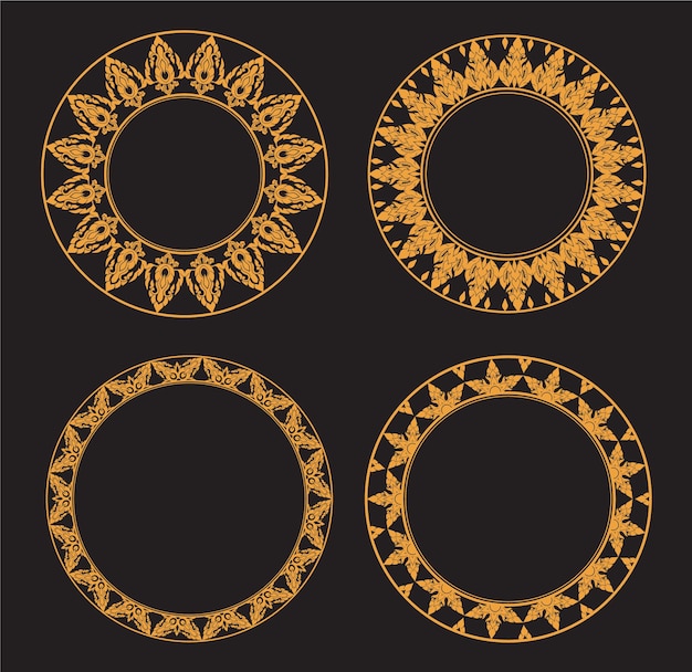 Thai art frame circle set gold color