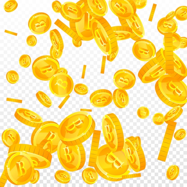 Thai baht coins falling Gold scattered THB coins Thailand money Global financial crisis concept Square vector illustration