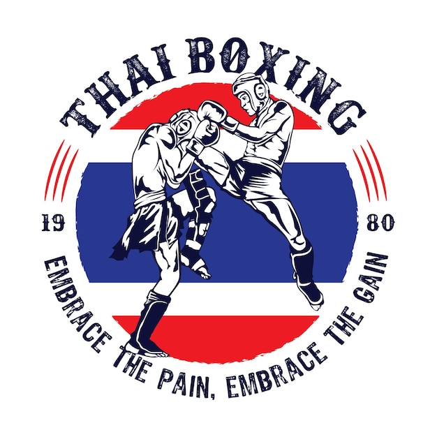 Vettore l'illustrazione vettoriale dell'arte marziale thailandese della boxe è perfetta per il design di magliette