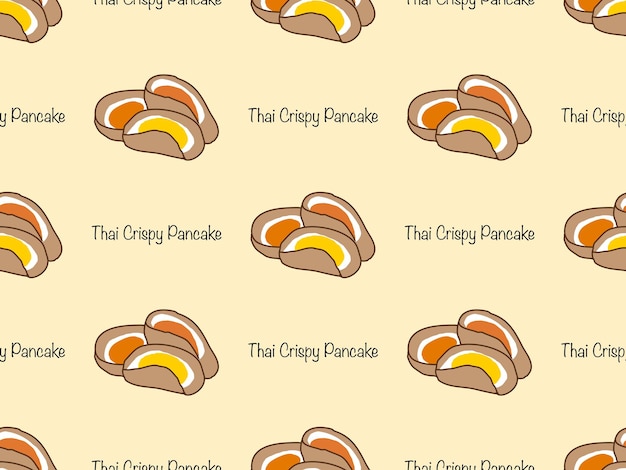 Personaggio dei cartoni animati di pancake croccante tailandese motivo senza cuciture su sfondo giallo stile pixel