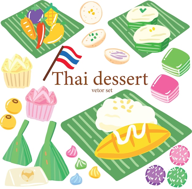 Vettore set vettoriale di dessert thailandesi cucina thailandese