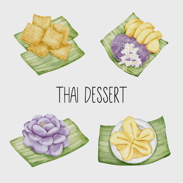 Vettore dipinto a mano ad acquerello thai dessert