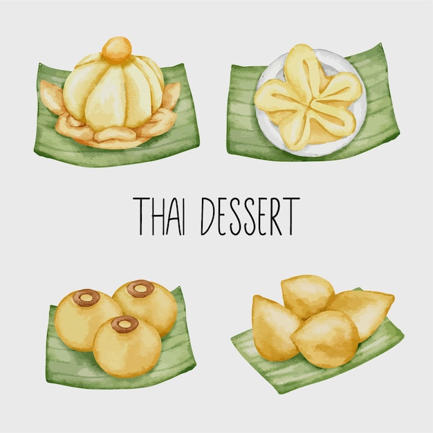 Vettore dipinto a mano ad acquerello thai dessert