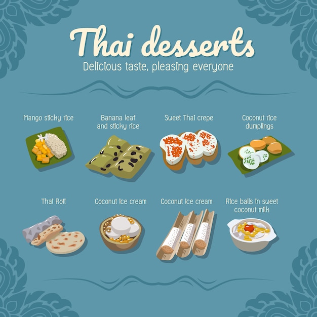 thai desserts food vector set collection 