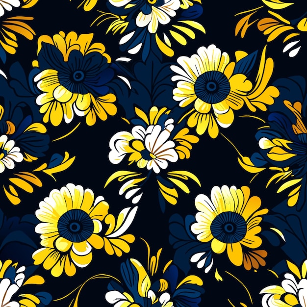 thai fabric pattern flowers seamless black and white tone outline illustration seamless pattern