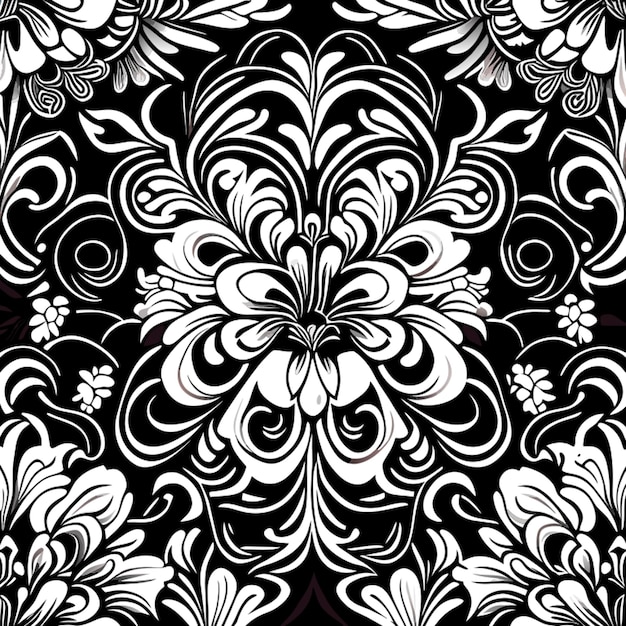 Vector thai fabric pattern seamless black and white tone outline illustration