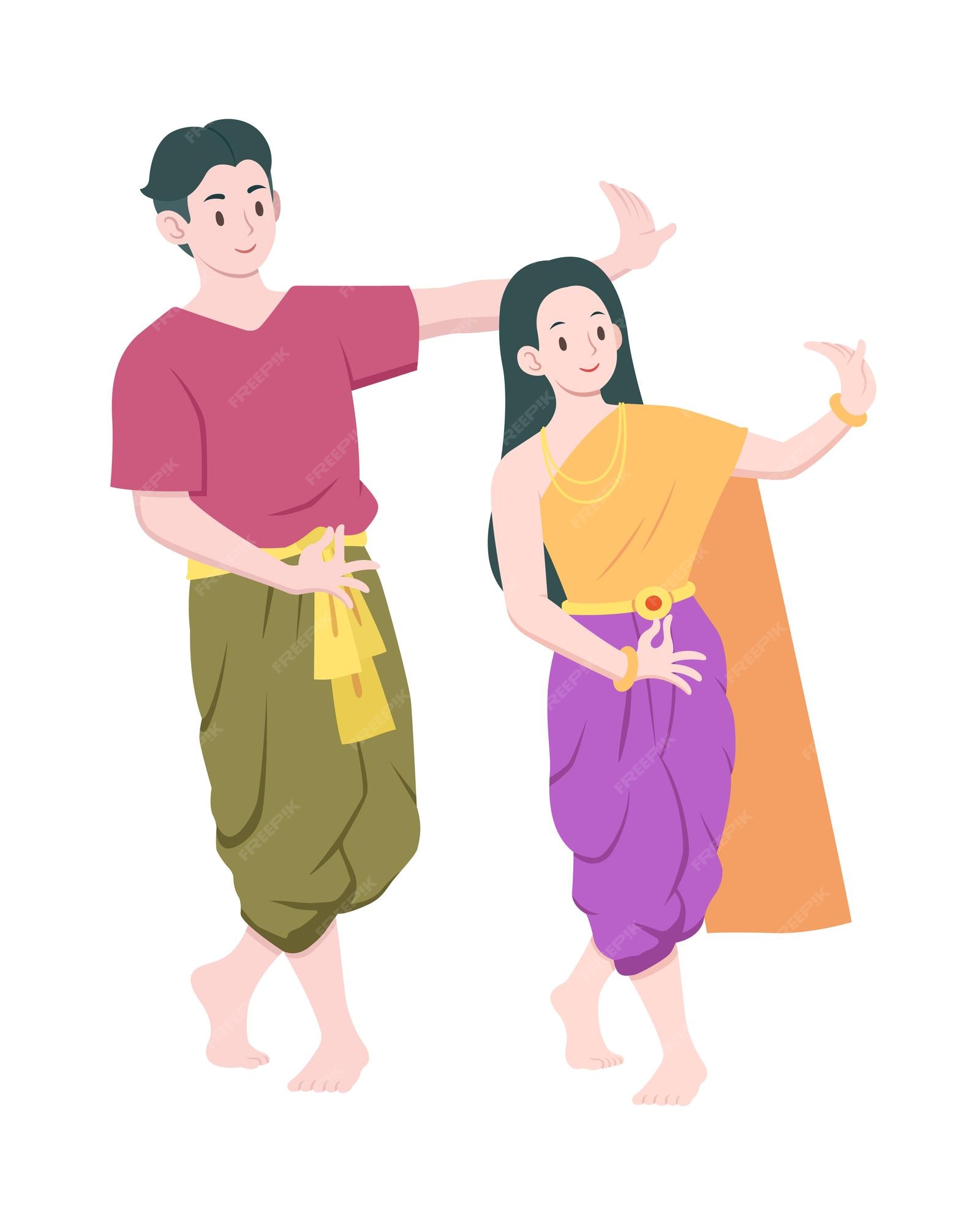 Premium Vector | Thai folk dance cartoon illustration