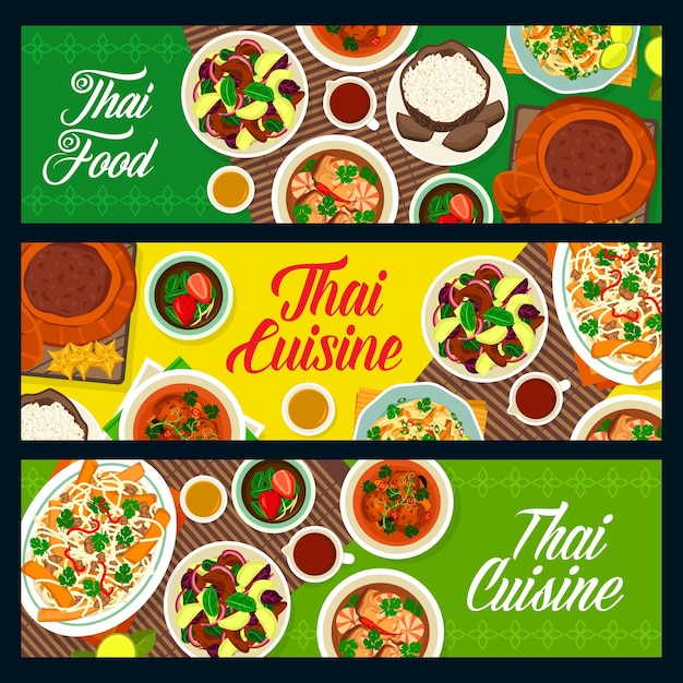 Vector thai food banners thailand cuisine menu dishes