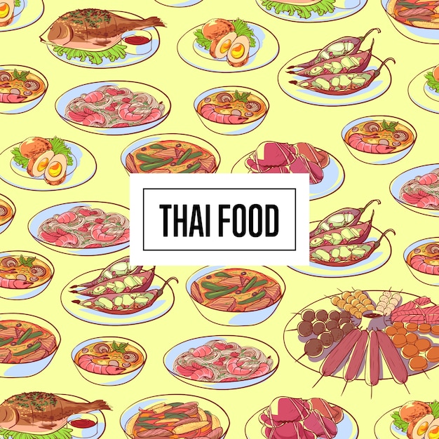 Thai food pattern with asian cuisine dishes