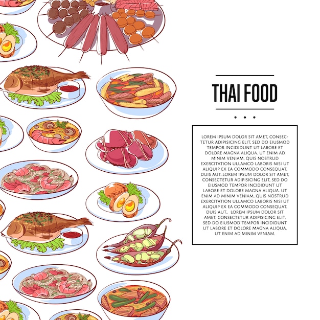 Thai food poster with asian cuisine dishes