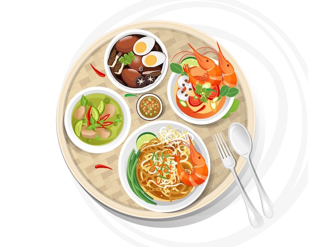 Vector thai food set traditional  asian food menu vector illustration